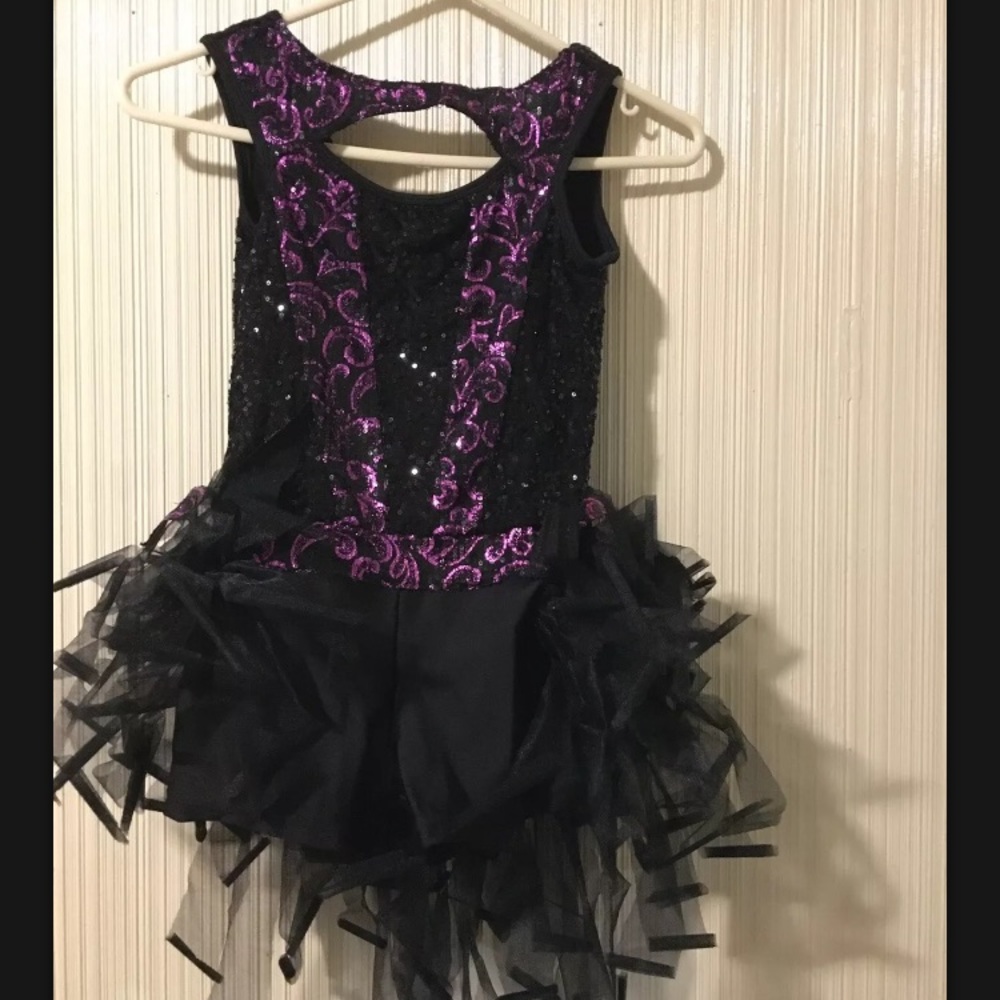 Purple and black romper costume with headpiece